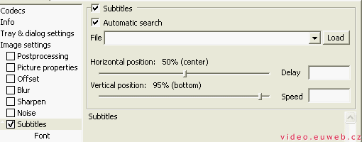 Nastavení titulků ve ffdshow Nastavení titulků ve ffdshow
